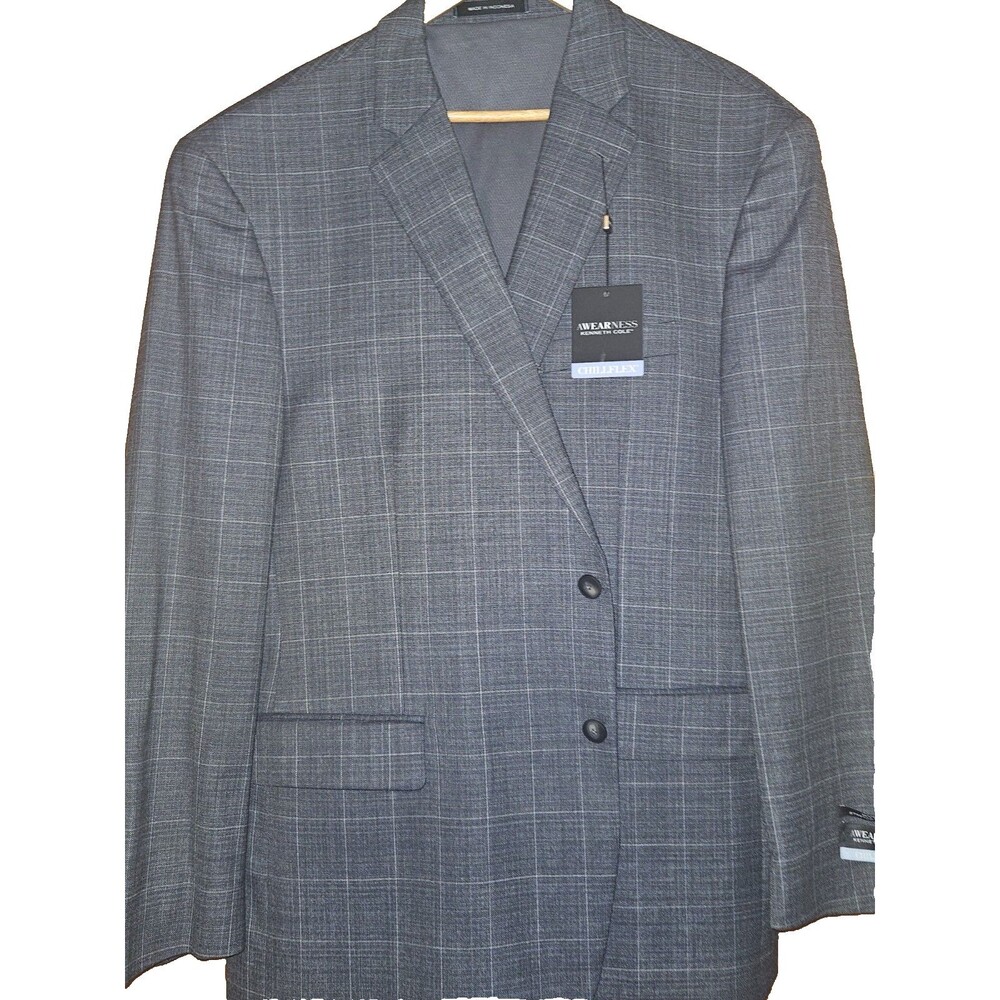 NWT Kenneth Cole Gray Windowpane 'Chillflex' Wool Blend Sport Coat 48R $369